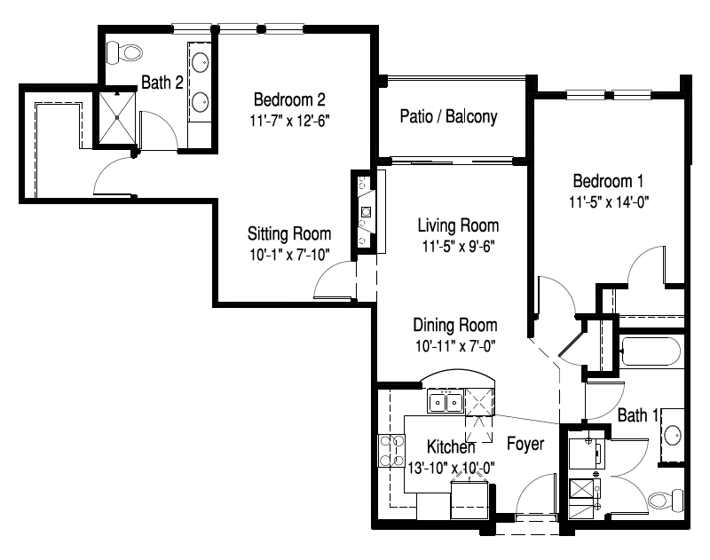 Artisan 2x2B - 2D Floor Plan